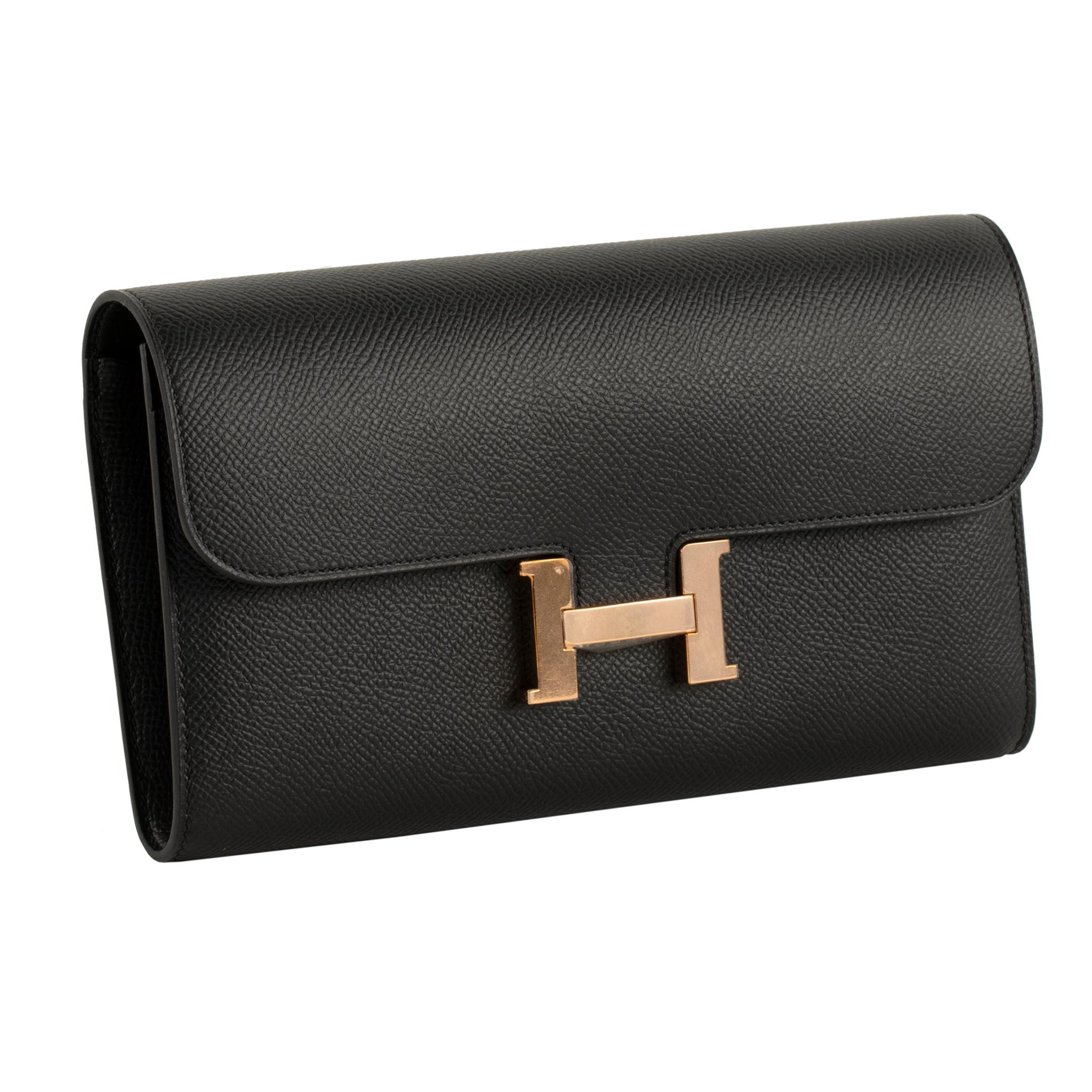 Hermes Constance Wallet Black Epsom Leather Rose Gold Hardware In New Condition For Sale In Sydney, New South Wales