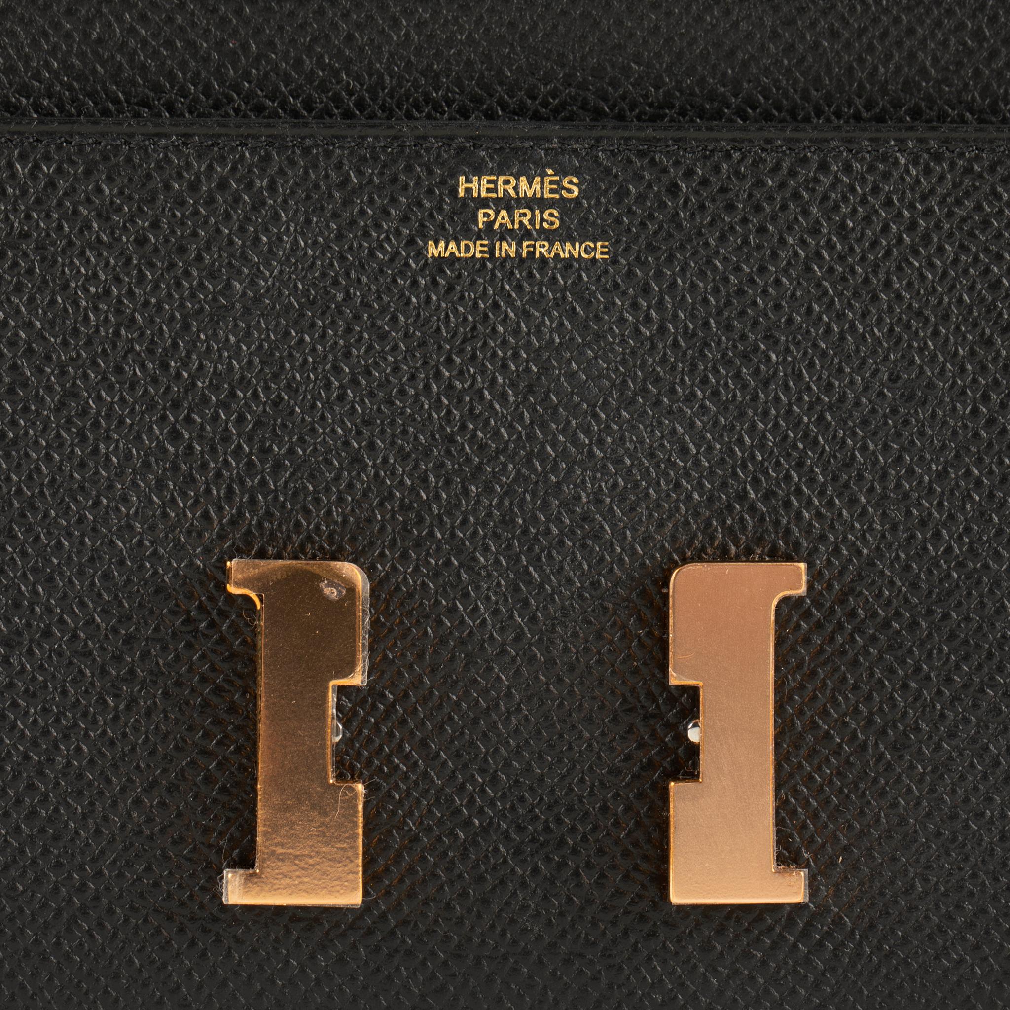 Hermes Constance Wallet Black Epsom Leather Rose Gold Hardware For Sale 1