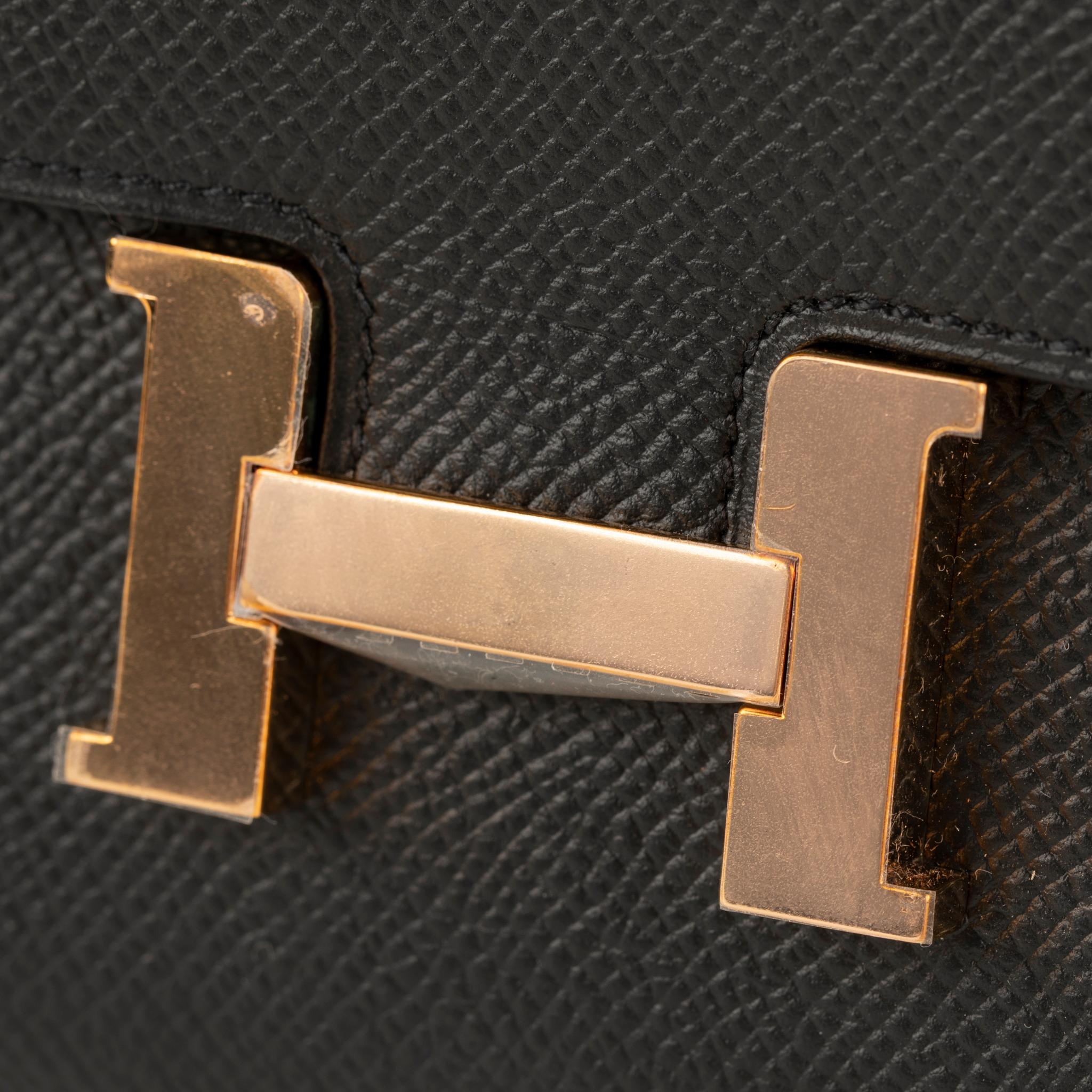 Hermes Constance Wallet Black Epsom Leather Rose Gold Hardware For Sale 2