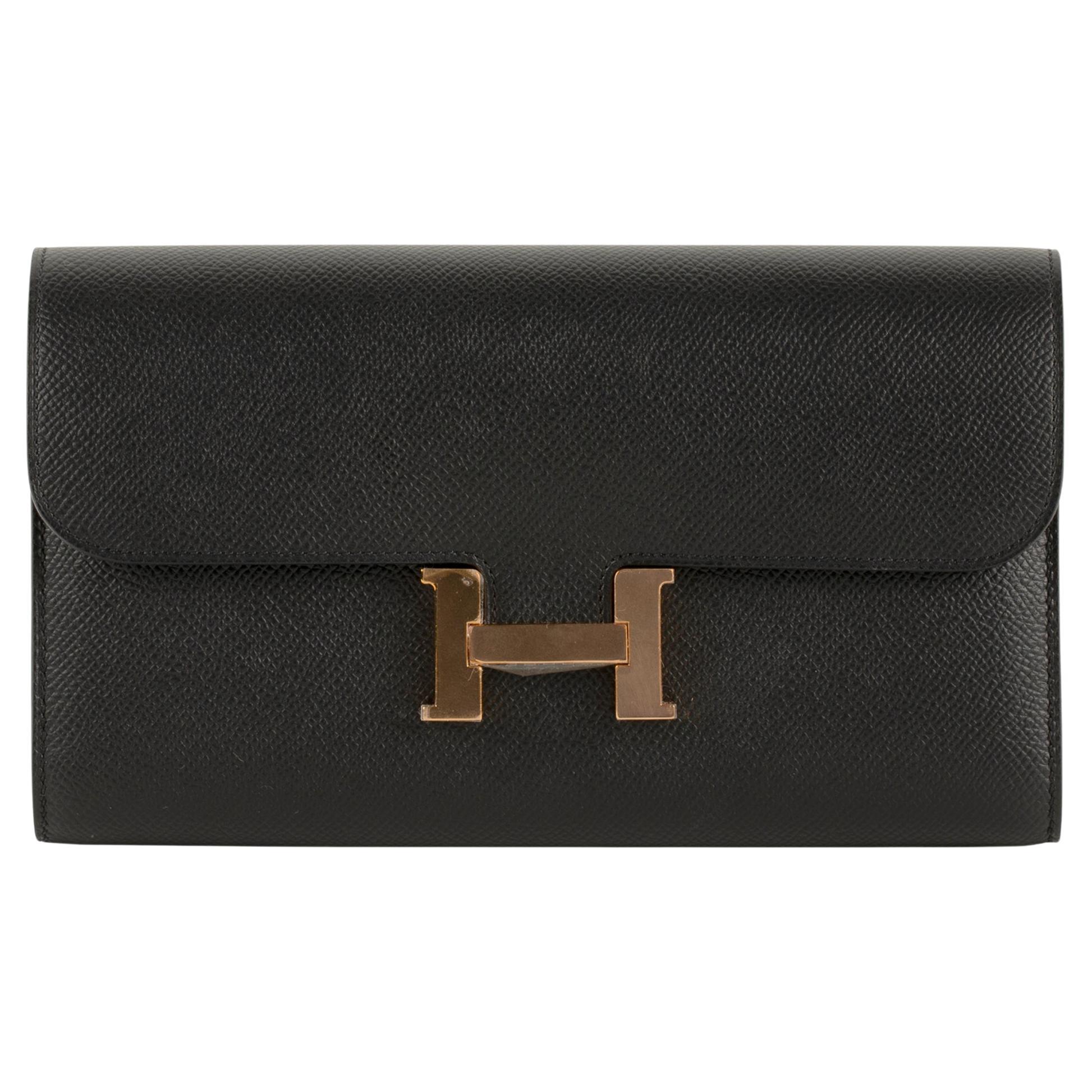 Hermes Constance Wallet Black Epsom Leather Rose Gold Hardware For Sale