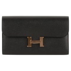 Cartera Hermes Constance Piel Epsom Negra Herrajes Oro Rosa