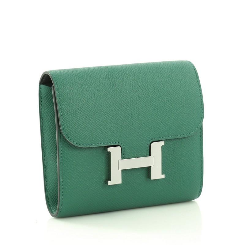 Blue Hermes Constance Wallet Epsom Compact