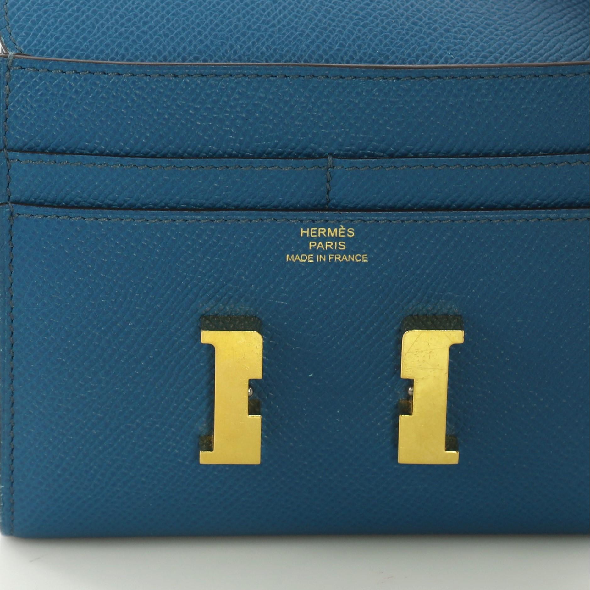 Blue Hermes Constance Wallet Epsom Compact