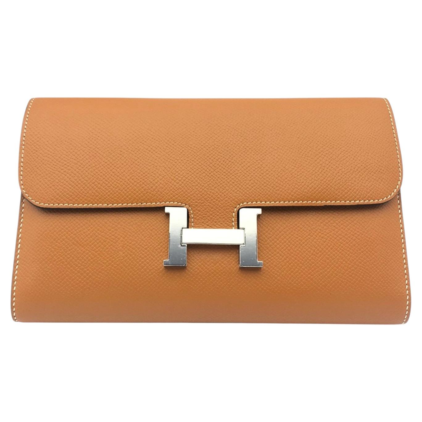 Portafoglio Hermes Constance in pelle Epsom dorata con finiture in palladio argento 2017