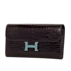 Hermes Constance Wallet Prunoir & Blue Saint Cyr Shiny Alligator Palladium Hardw