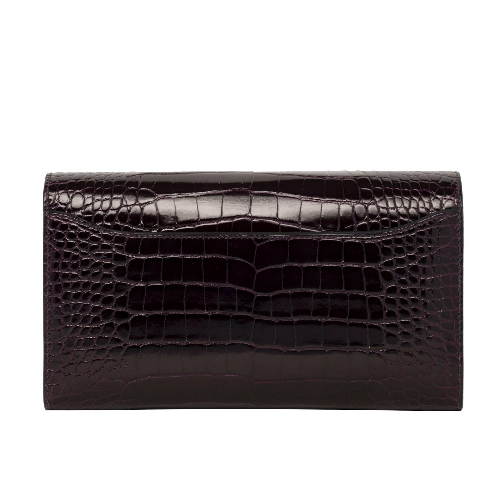 Hermes Constance Wallet Prunoir & Blue Saint Cyr Shiny Alligator Palladium Hardw For Sale 1