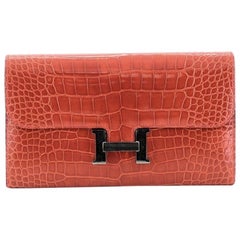 Hermes Constance Portefeuille Alligator Brillant Long