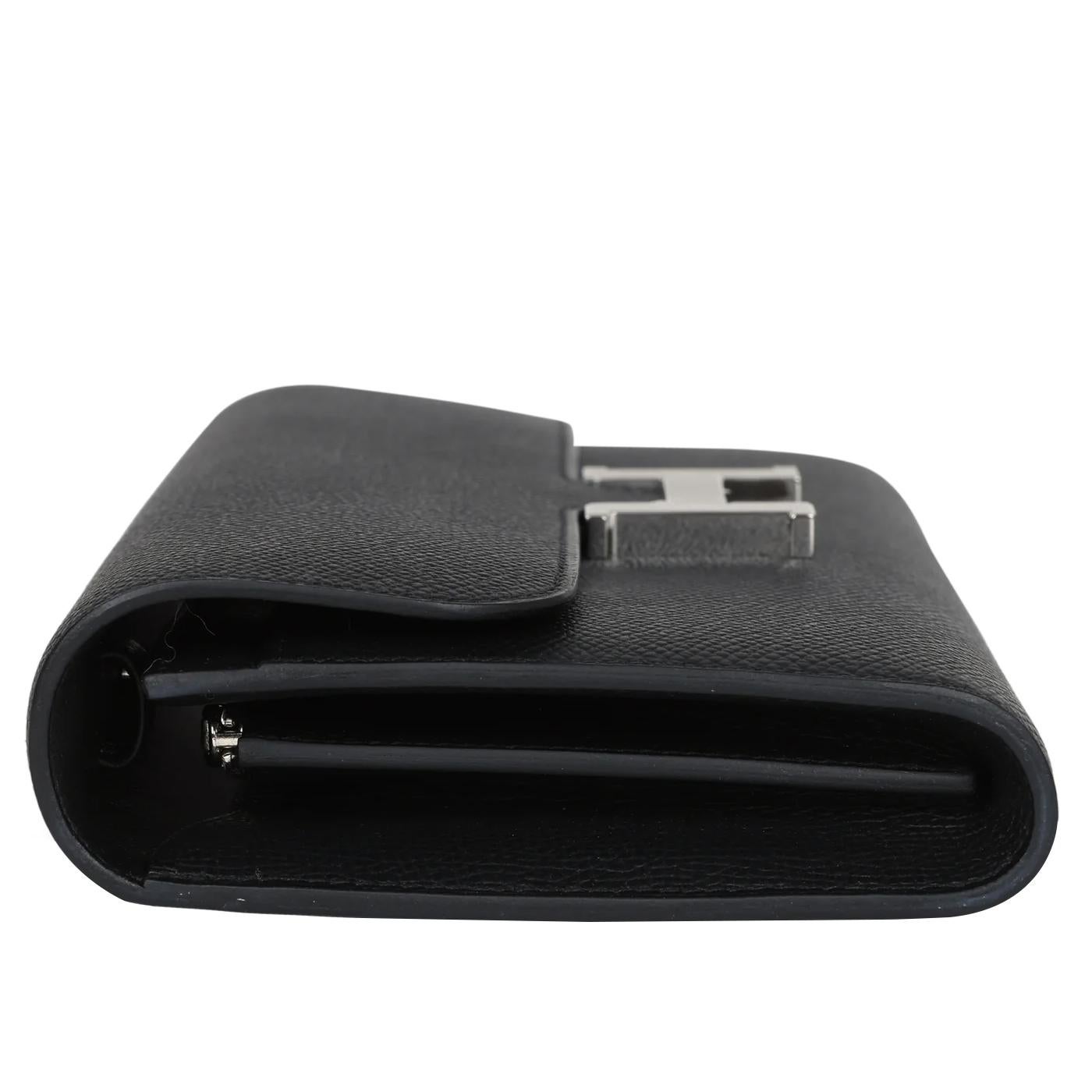 Women's Hermes Constance Wallet To Go Black Epsom Leather Rose Gold Hardware For Sale