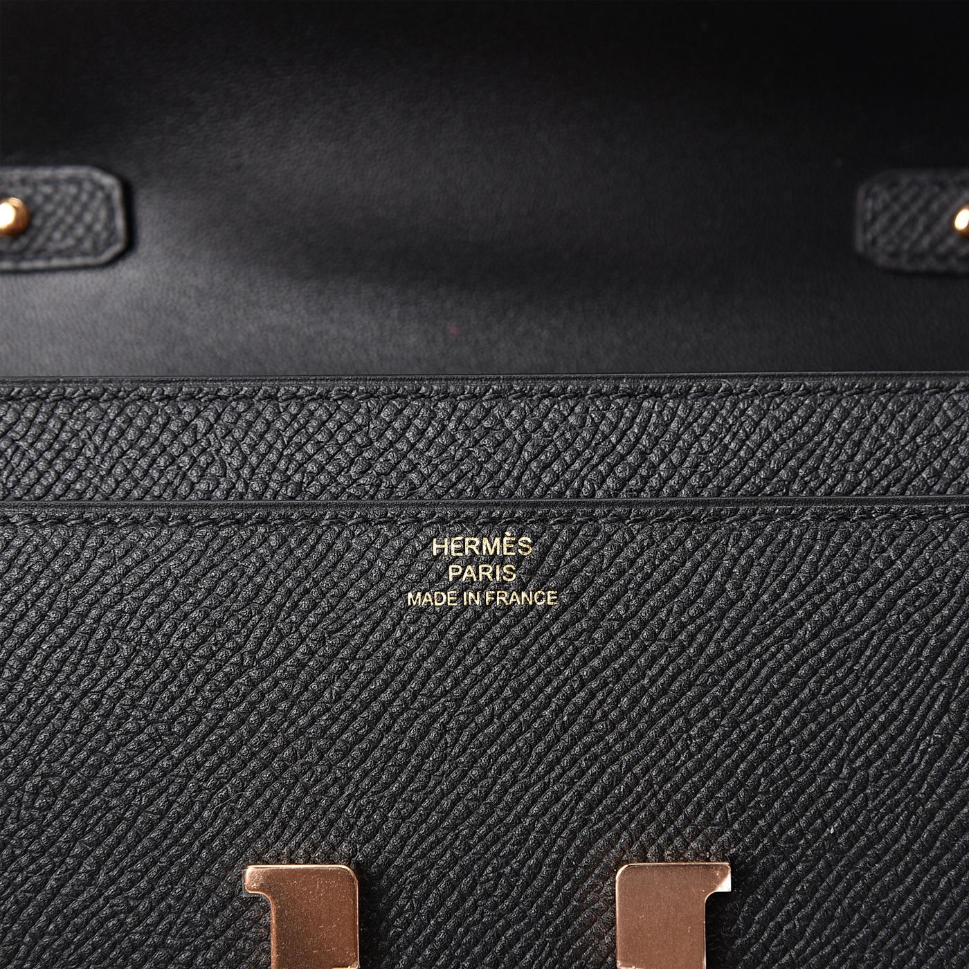 Hermes Constance Wallet To Go Black Epsom Leather Rose Gold Hardware For Sale 3
