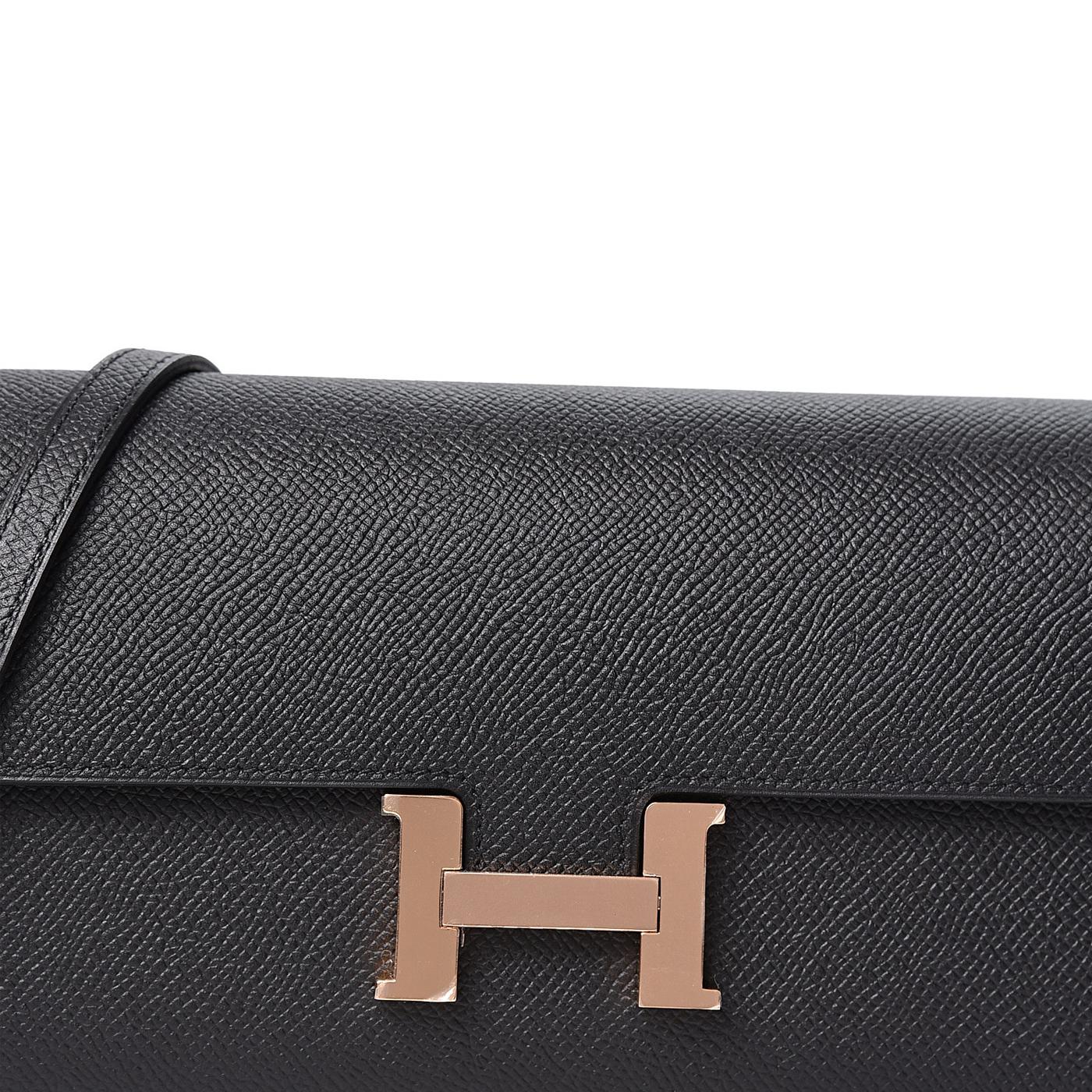 Hermes Constance Wallet To Go Black Epsom Leather Rose Gold Hardware For Sale 4