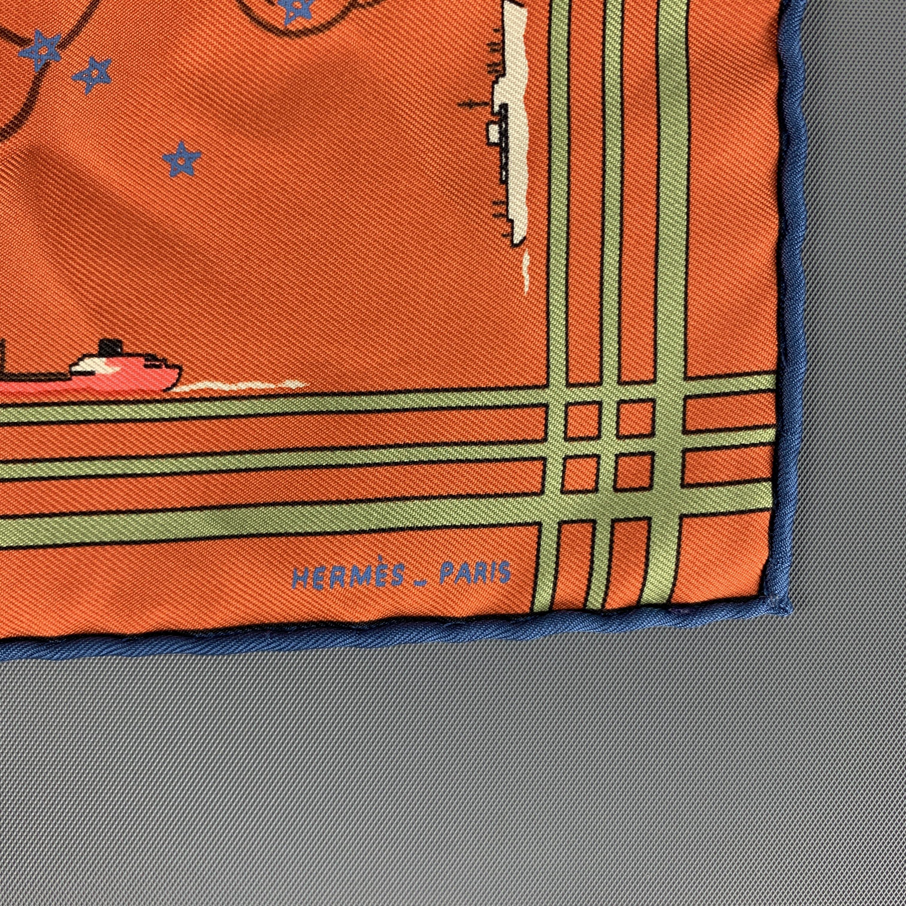 HERMES Constellations Orange Silk Pocket Square 1