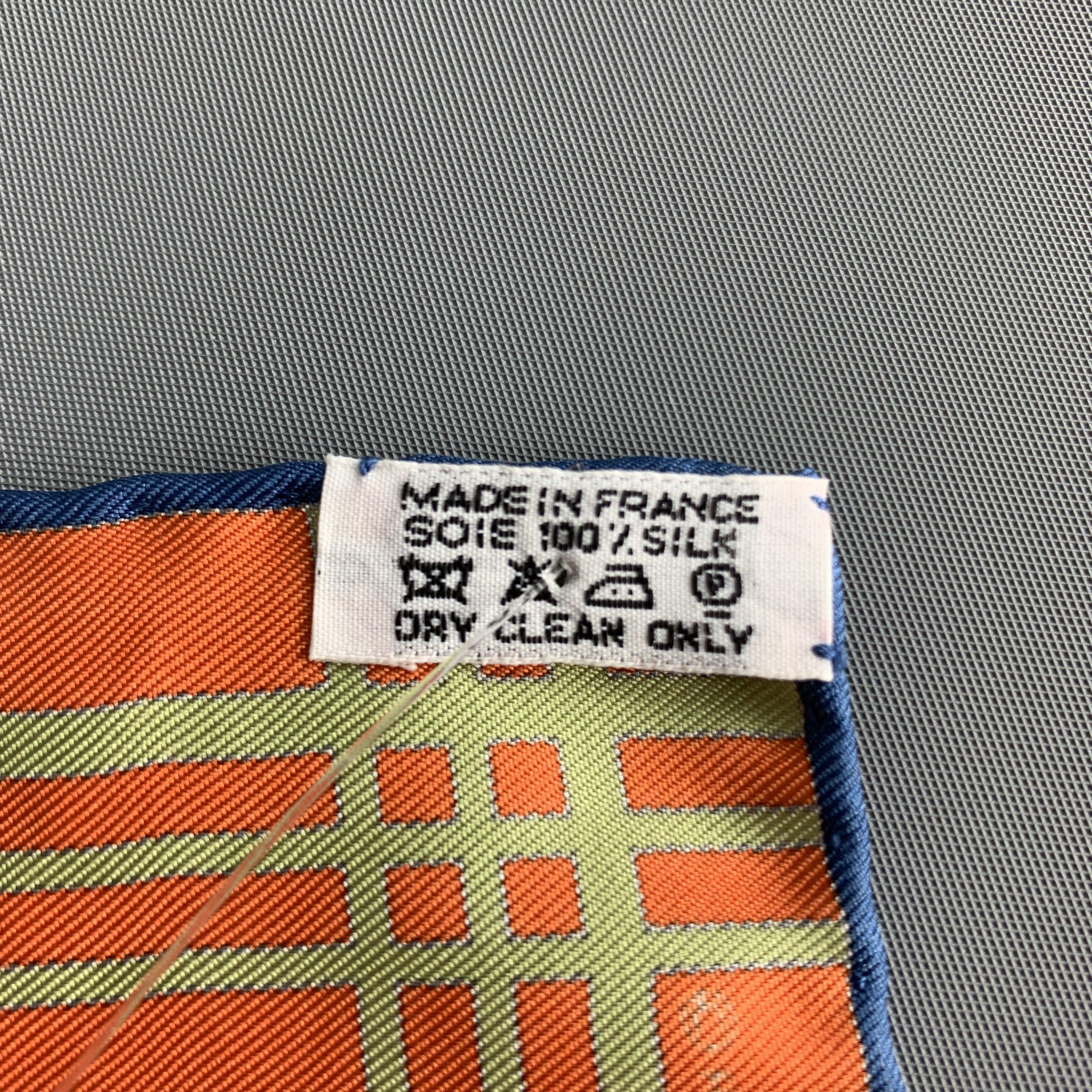 HERMES Constellations Orange Silk Pocket Square 2
