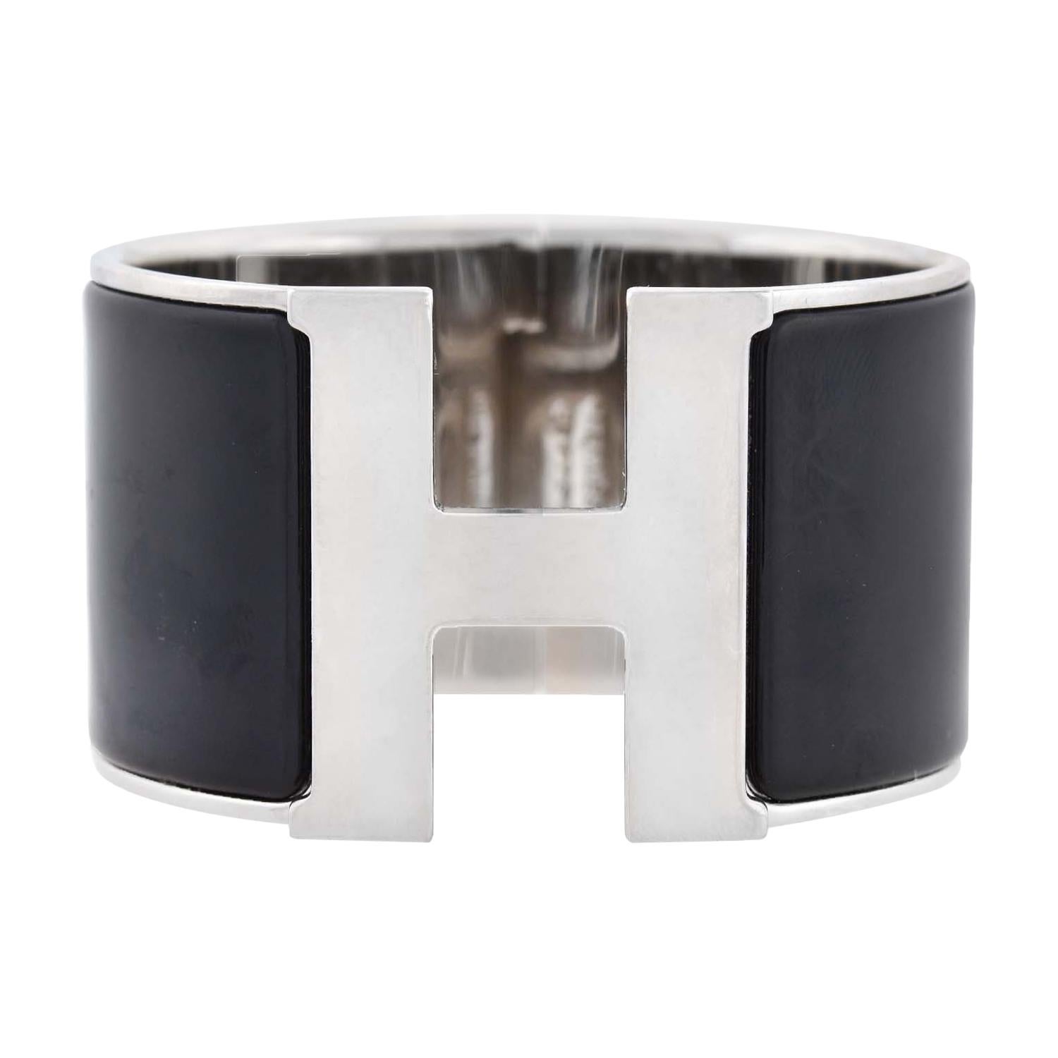 Hermes Contemporary Black Enamel "Clic Clac H" Bangle Bracelet