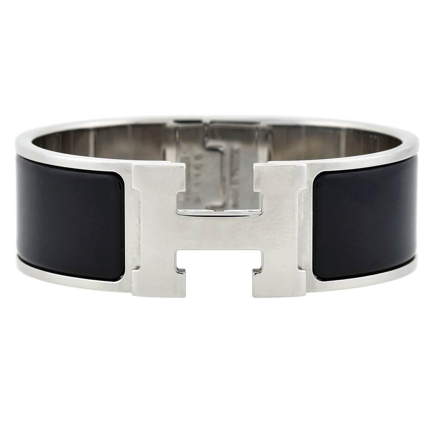 Hermes Contemporary Black Enamel "Clic H" Bangle Bracelet