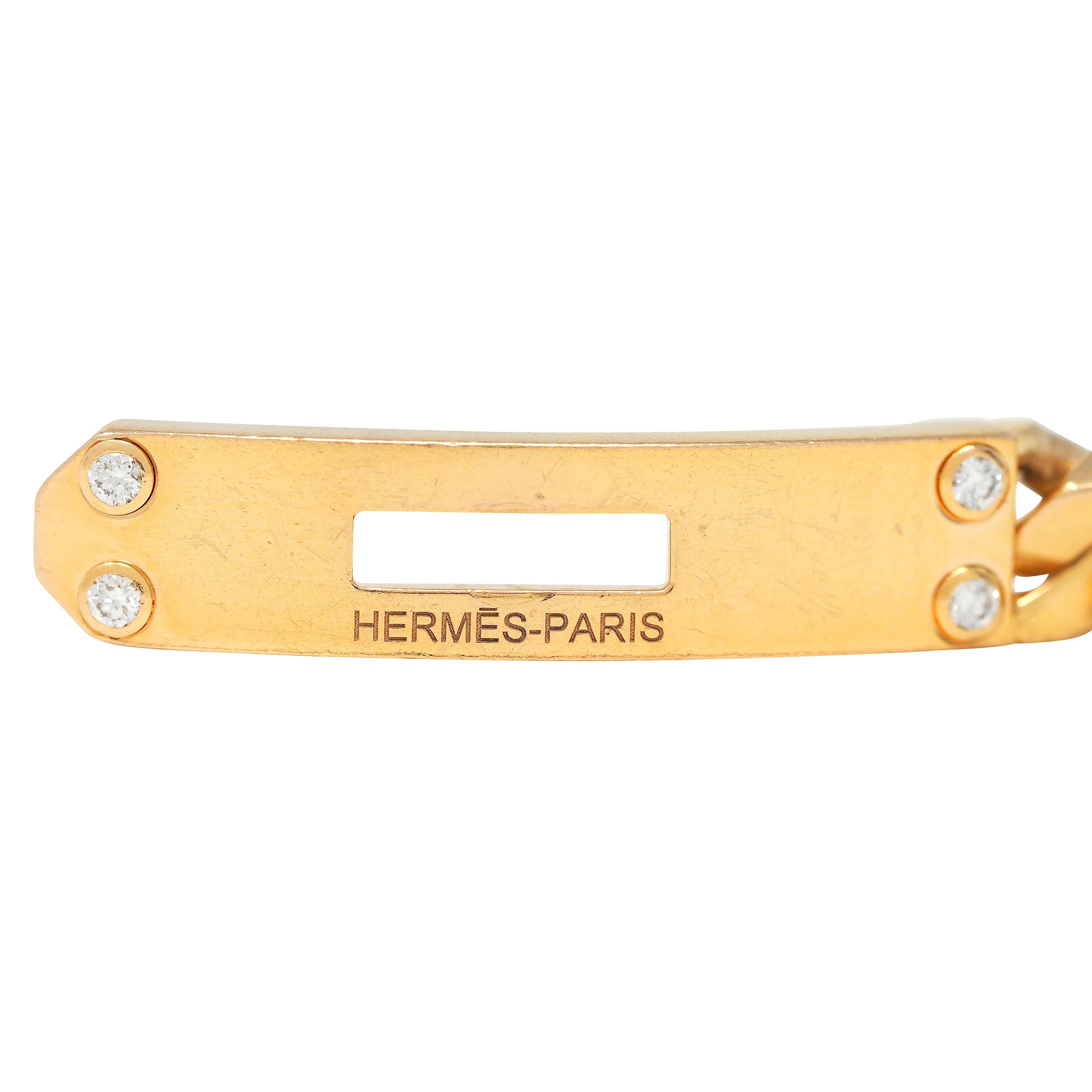 Hermés - Kelly Gourmette - Bracelet à maillons cubains en or 18K avec diamants contemporains en vente 5