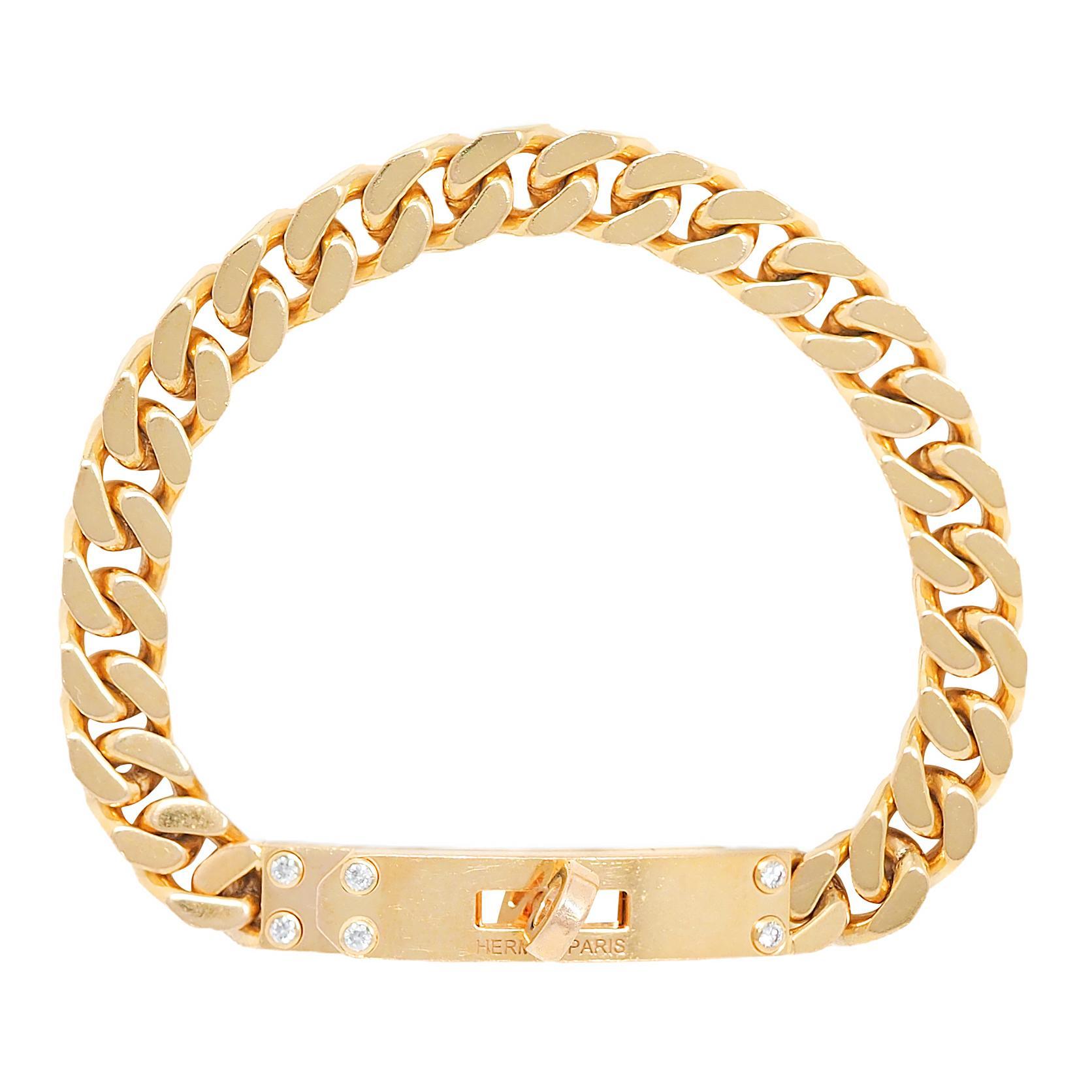 Taille brillant Hermés - Kelly Gourmette - Bracelet à maillons cubains en or 18K avec diamants contemporains en vente