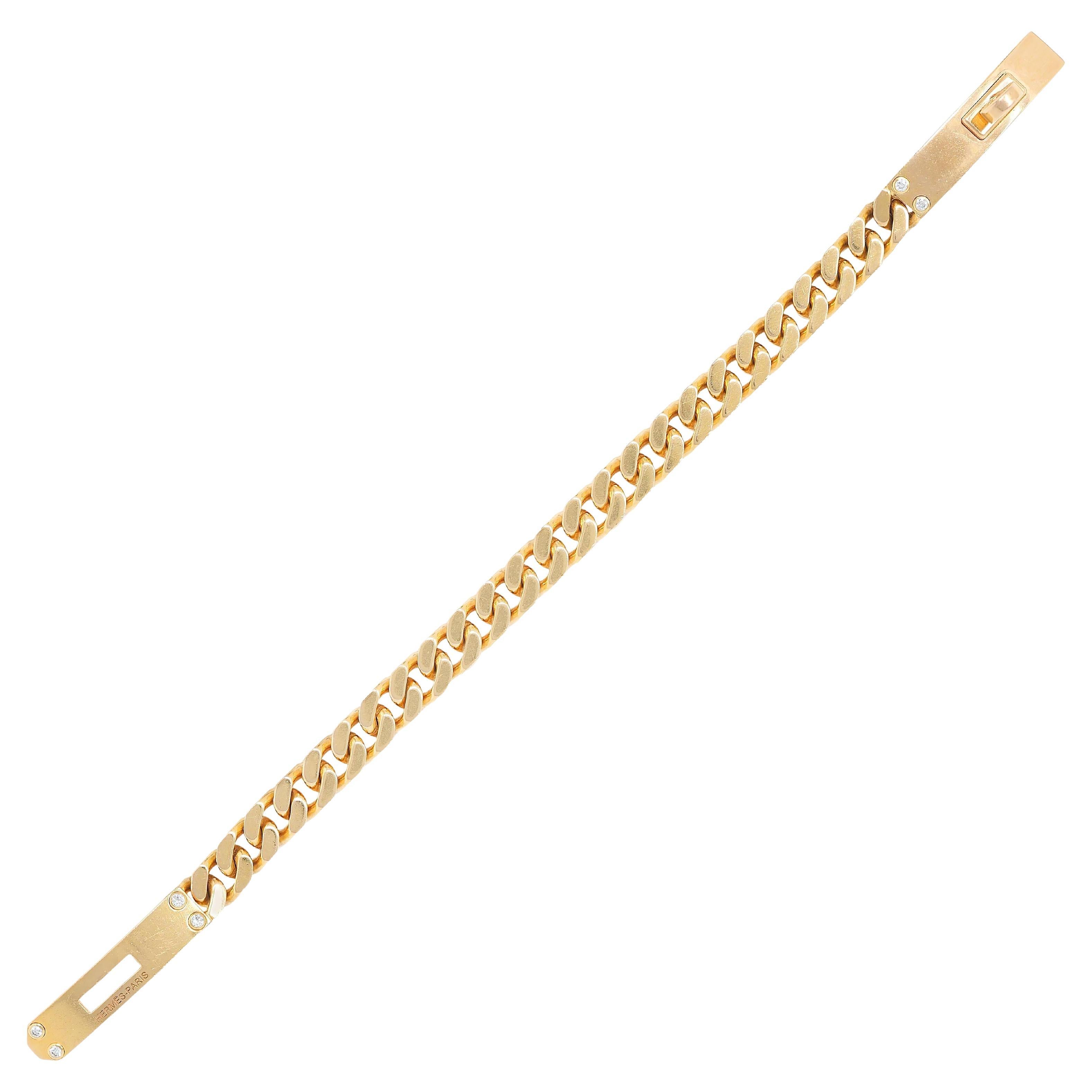 Hermés - Kelly Gourmette - Bracelet à maillons cubains en or 18K avec diamants contemporains