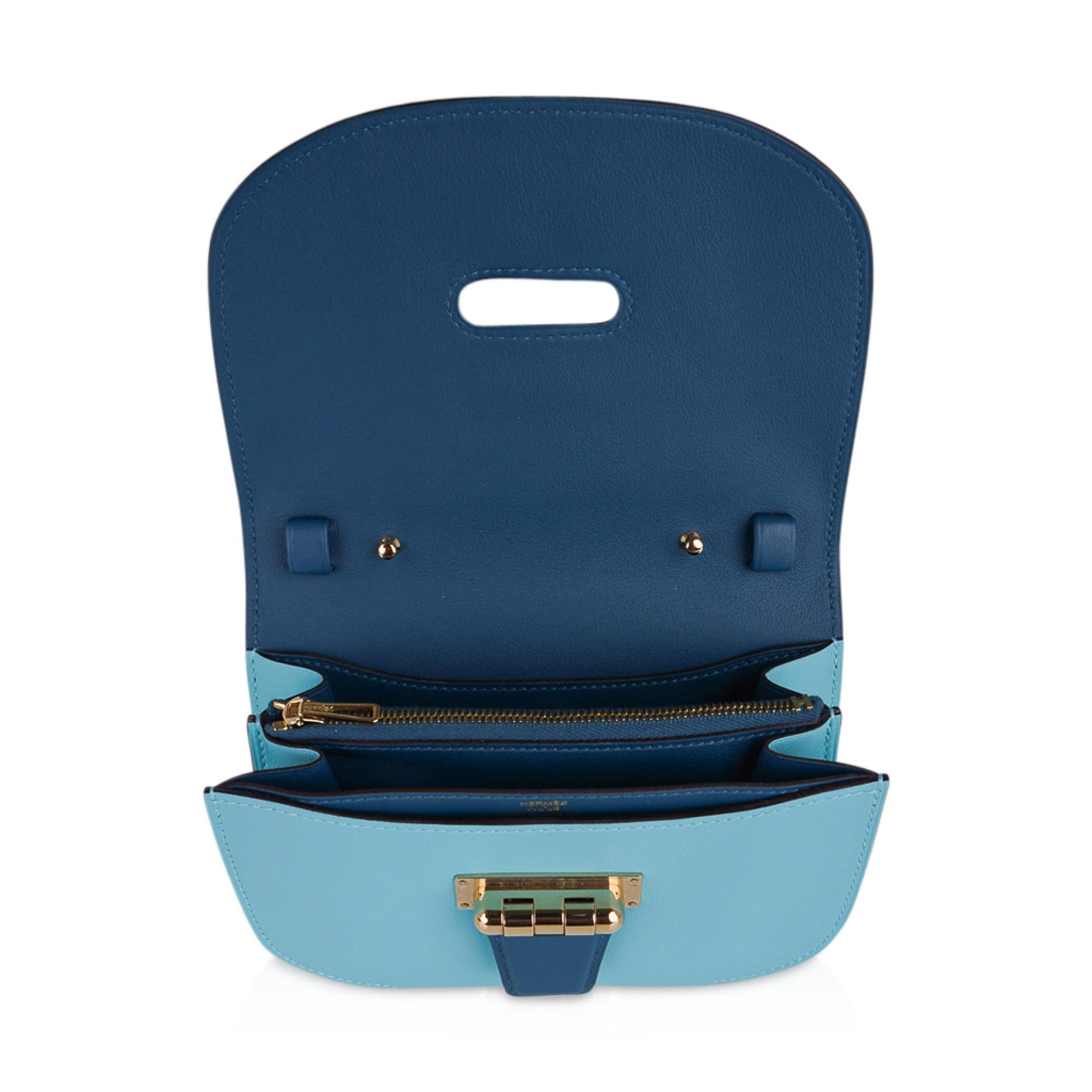 Hermes Convoyeur Mini Blue Atoll / Blue Colvert Swift Gold Hardware New 3