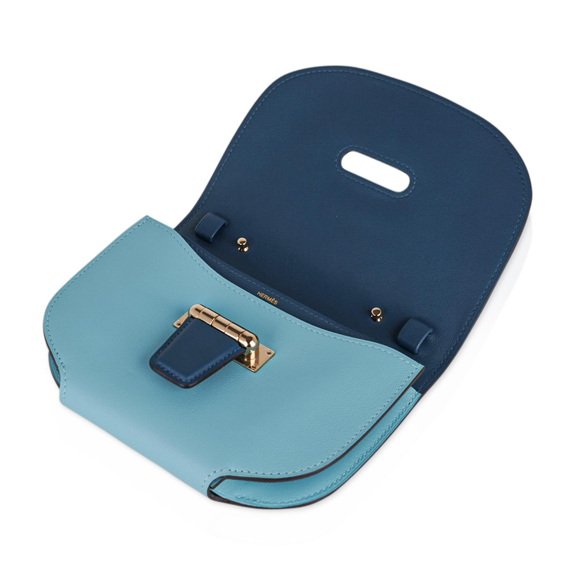 Hermes Convoyeur Mini Blue Atoll / Blue Colvert Swift Gold Hardware New In New Condition In Miami, FL