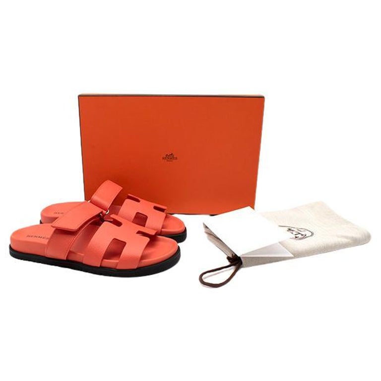 Hermes Coral Calfskin Chypre Sandal EU 37.5 For Sale at 1stDibs