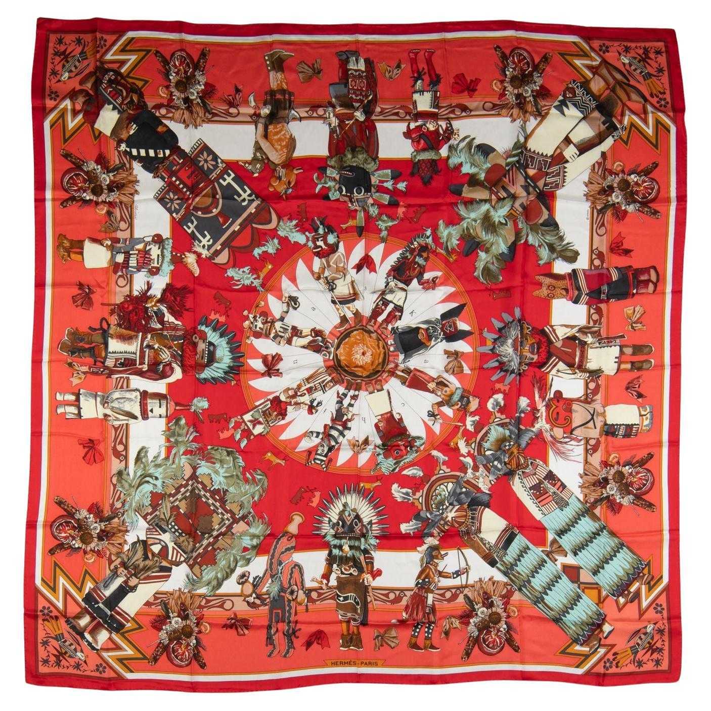 Hermès Coral Kachinas Silk Shawl