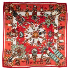 Hermès Coral Kachinas Silk Shawl