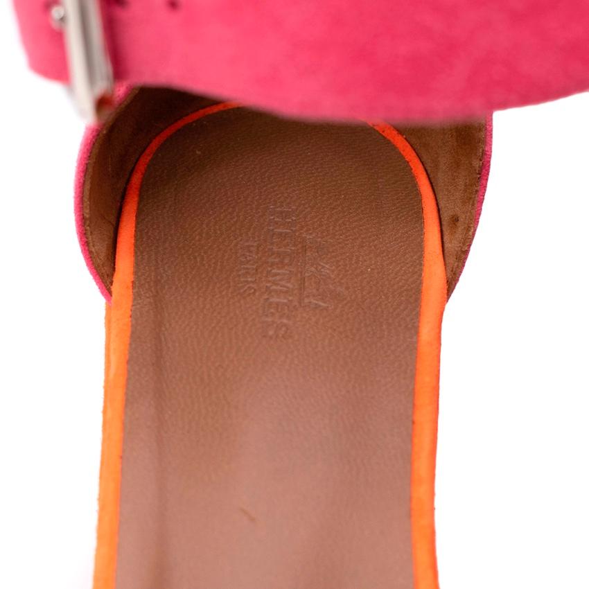 Hermes Coral Monochrome Suede Platform Espadrille Wedges In Excellent Condition In London, GB