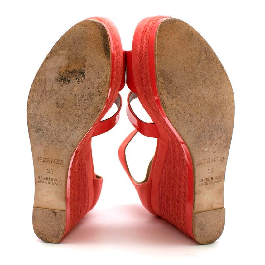 Red Hermes Coral Platform Espadrille Wedges - Size EU 36