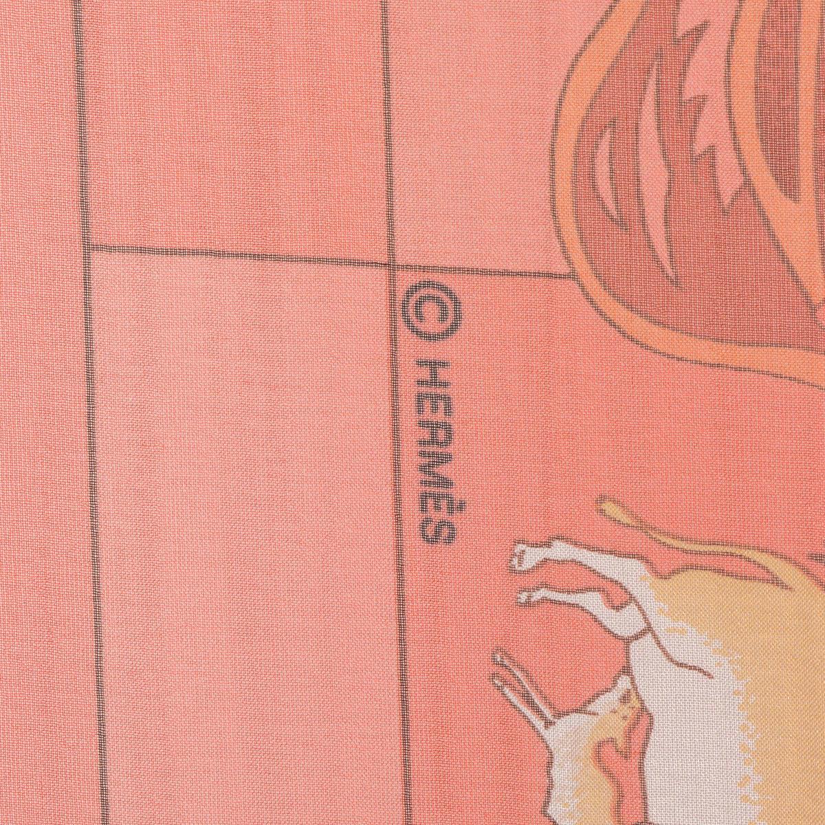 HERMES coral silk chiffon FANTAISIES INDIENNES 140 MOUSSELINE Scarf In Excellent Condition For Sale In Zürich, CH