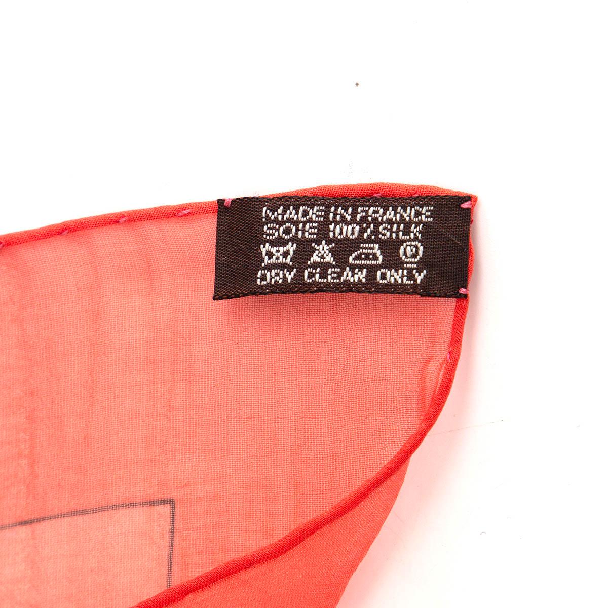 Women's or Men's HERMES coral silk chiffon FANTAISIES INDIENNES 140 MOUSSELINE Scarf For Sale
