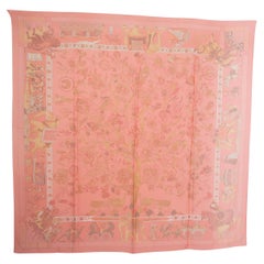 HERMES coral silk chiffon FANTAISIES INDIENNES 140 MOUSSELINE Scarf