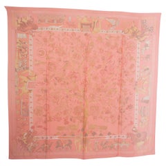 Sciarpa HERMES in chiffon di seta corallo FANTAISIES INDIENNES 140 MOUSSELINE