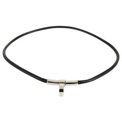 HERMES Cord Brown Leather Necklace