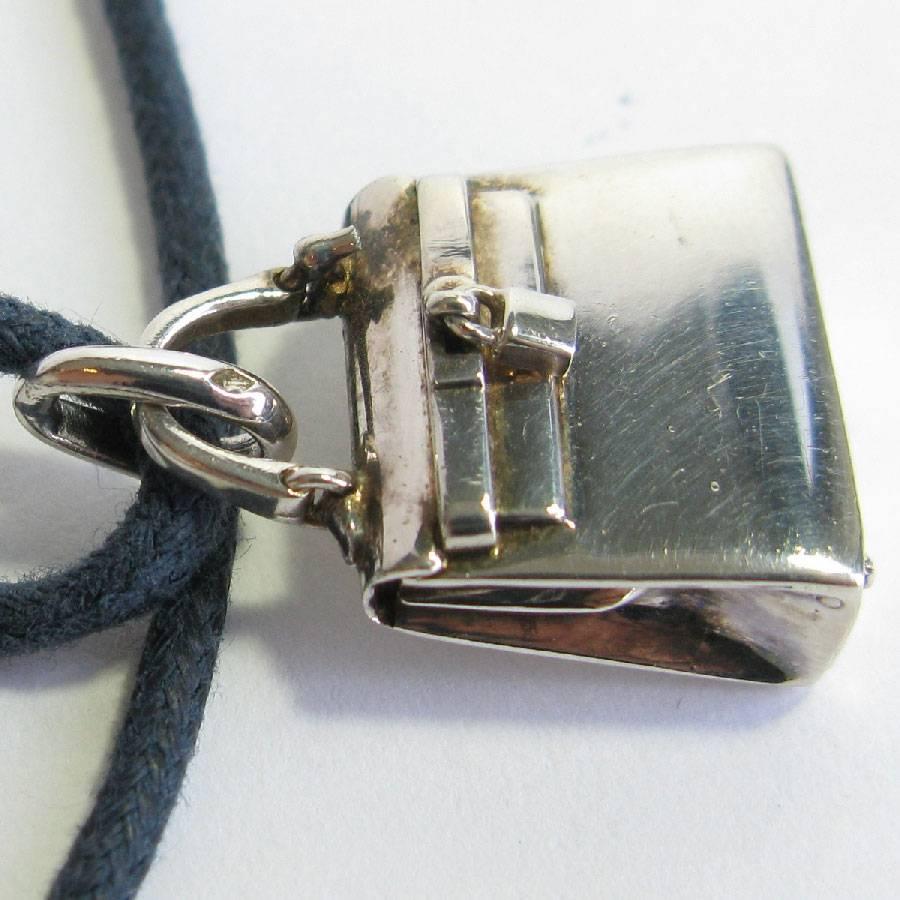 Women's HERMES Cord necklace and 'Kelly Bag' Amulet Pendant in Sterling Silver