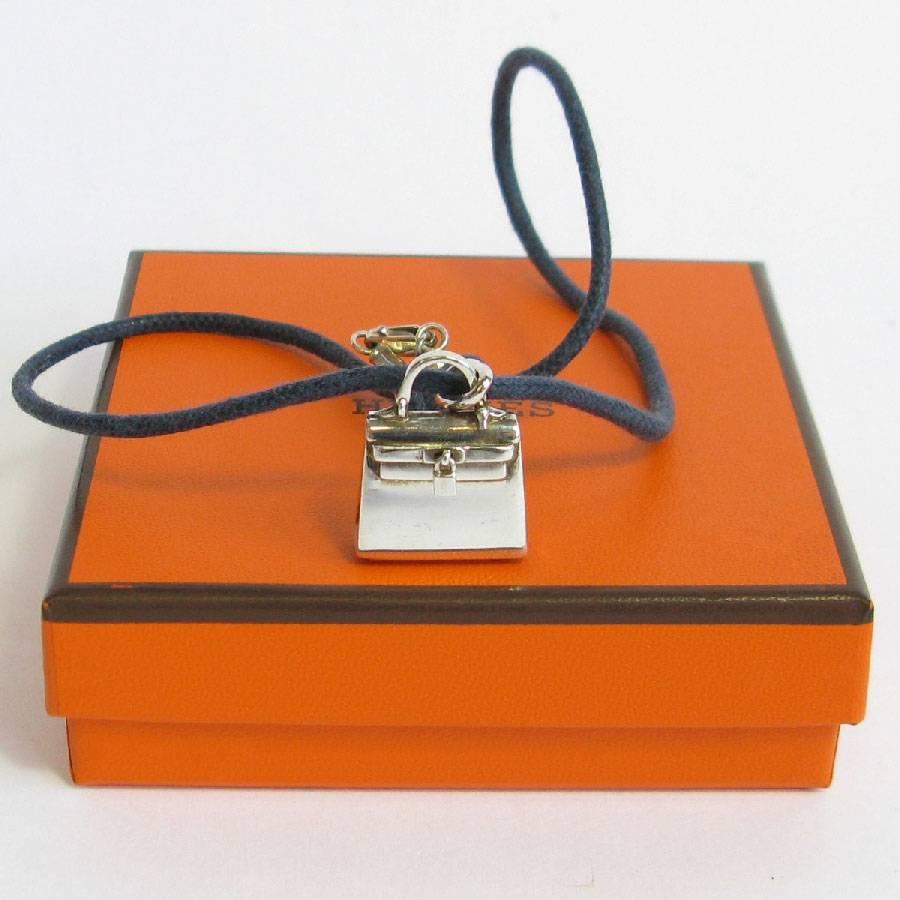 HERMES Cord necklace and 'Kelly Bag' Amulet Pendant in Sterling Silver 2