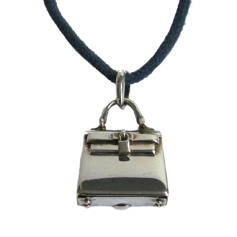 HERMES Cord necklace and 'Kelly Bag' Amulet Pendant in Sterling Silver