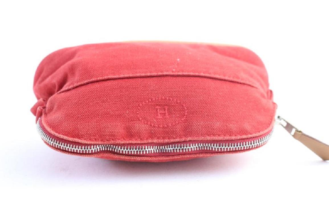 Hermès Cosmetic Pouch Bolide 28hr0702 Red Cotton Clutch For Sale 3