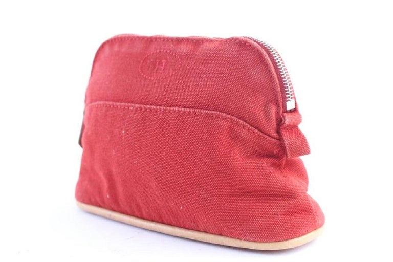 Hermès Cosmetic Pouch Bolide 28hr0702 Red Cotton Clutch For Sale at 1stDibs