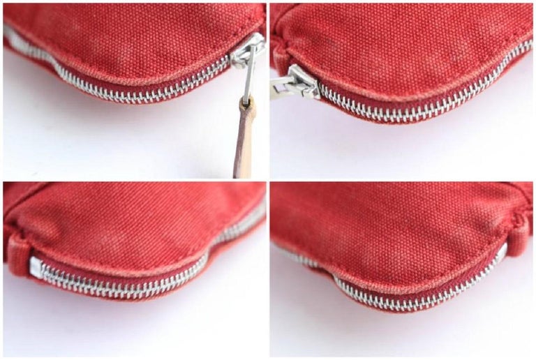 Hermès Cosmetic Pouch Bolide 28hr0702 Red Cotton Clutch For Sale at 1stDibs