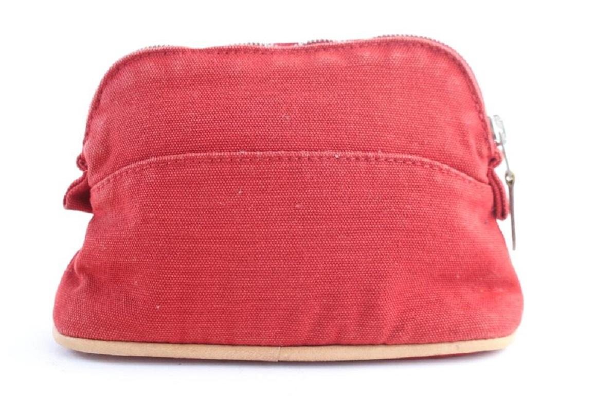 Hermès Cosmetic Pouch Bolide 28hr0702 Red Cotton Clutch In Good Condition For Sale In Dix hills, NY