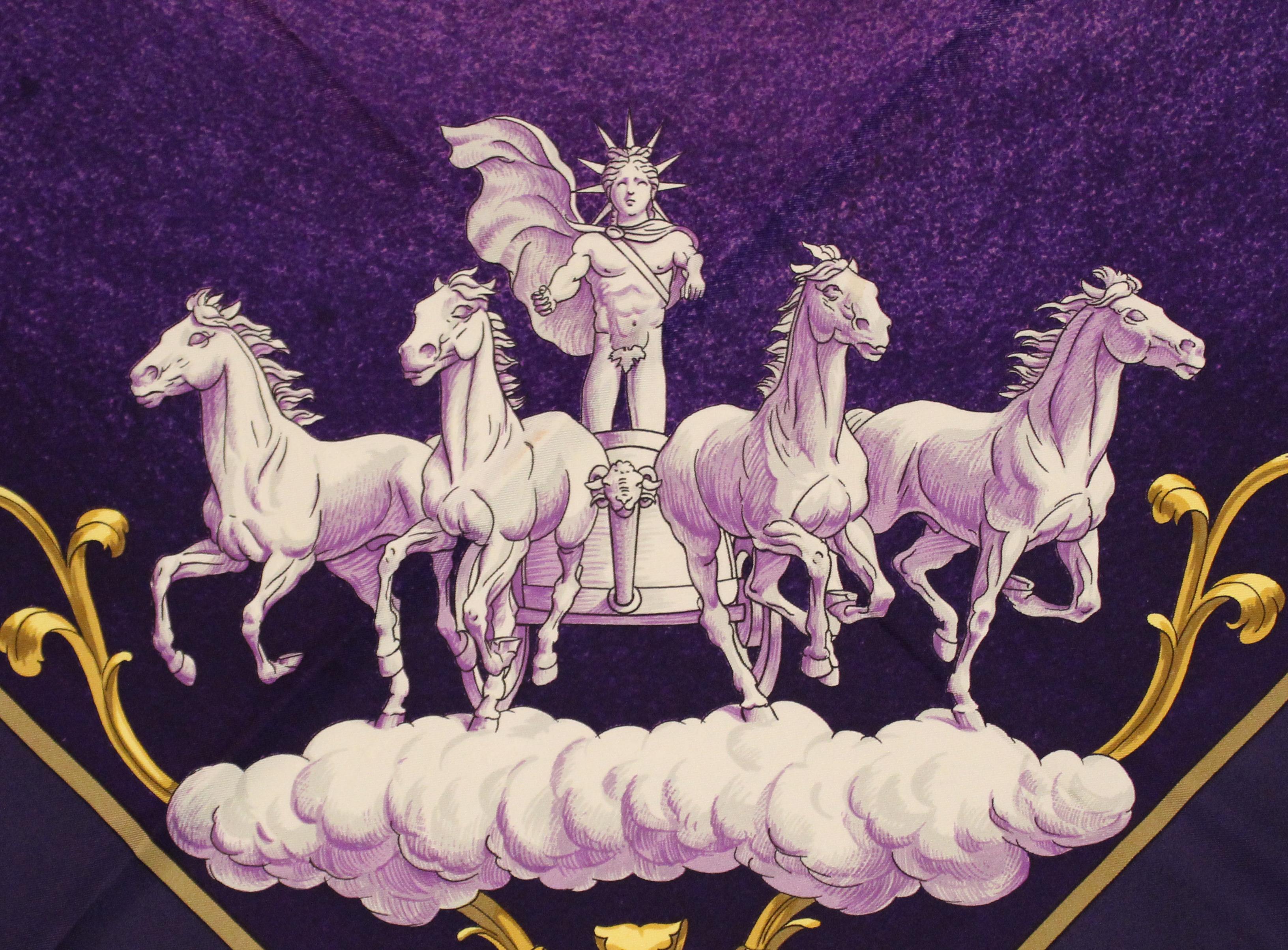 Black Hermes Cosmos Purple Silk Scarf Created by Philippe Ledoux 