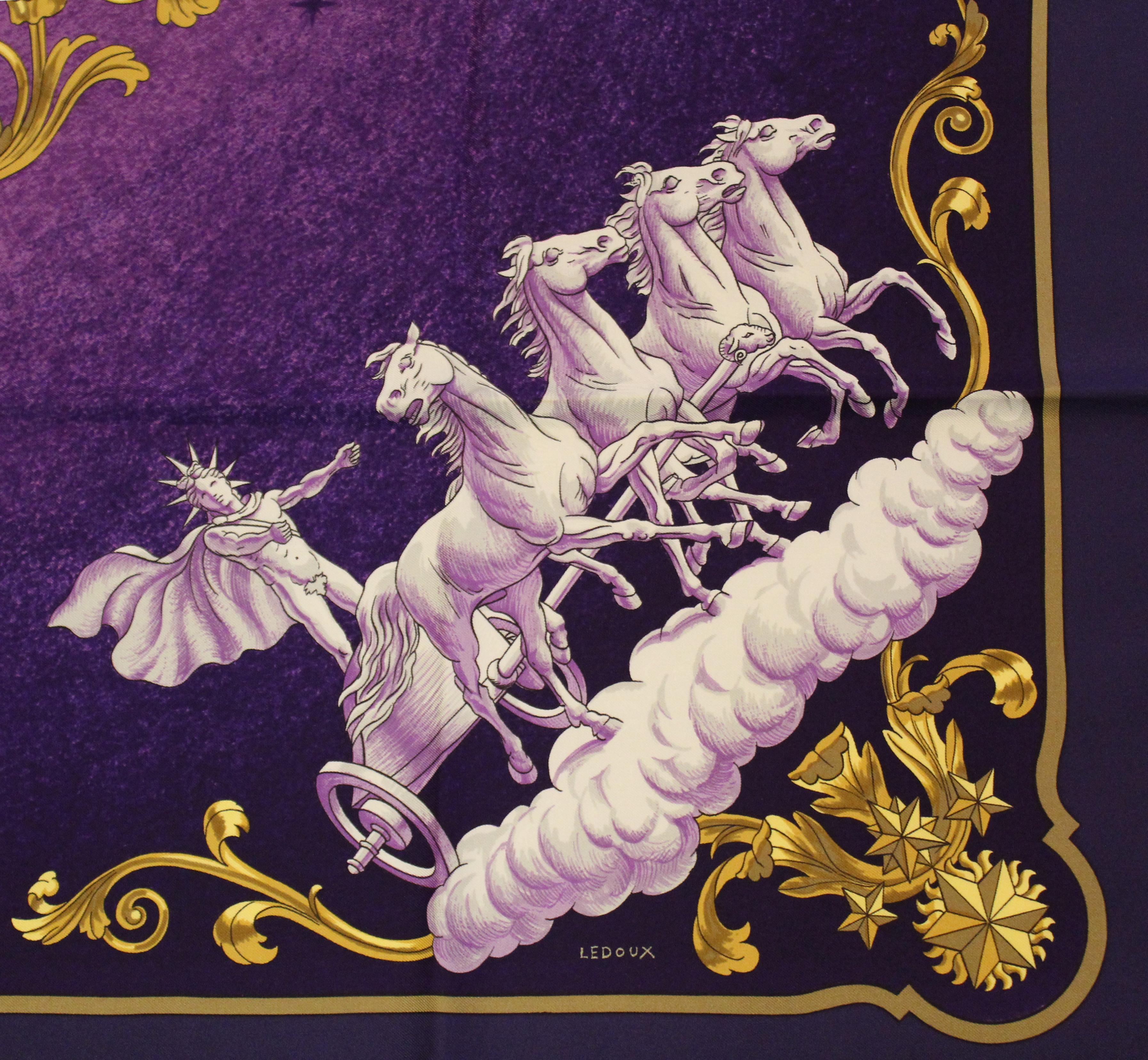 Hermes Cosmos Purple Silk Scarf Created by Philippe Ledoux  In Excellent Condition In Palm Beach, FL