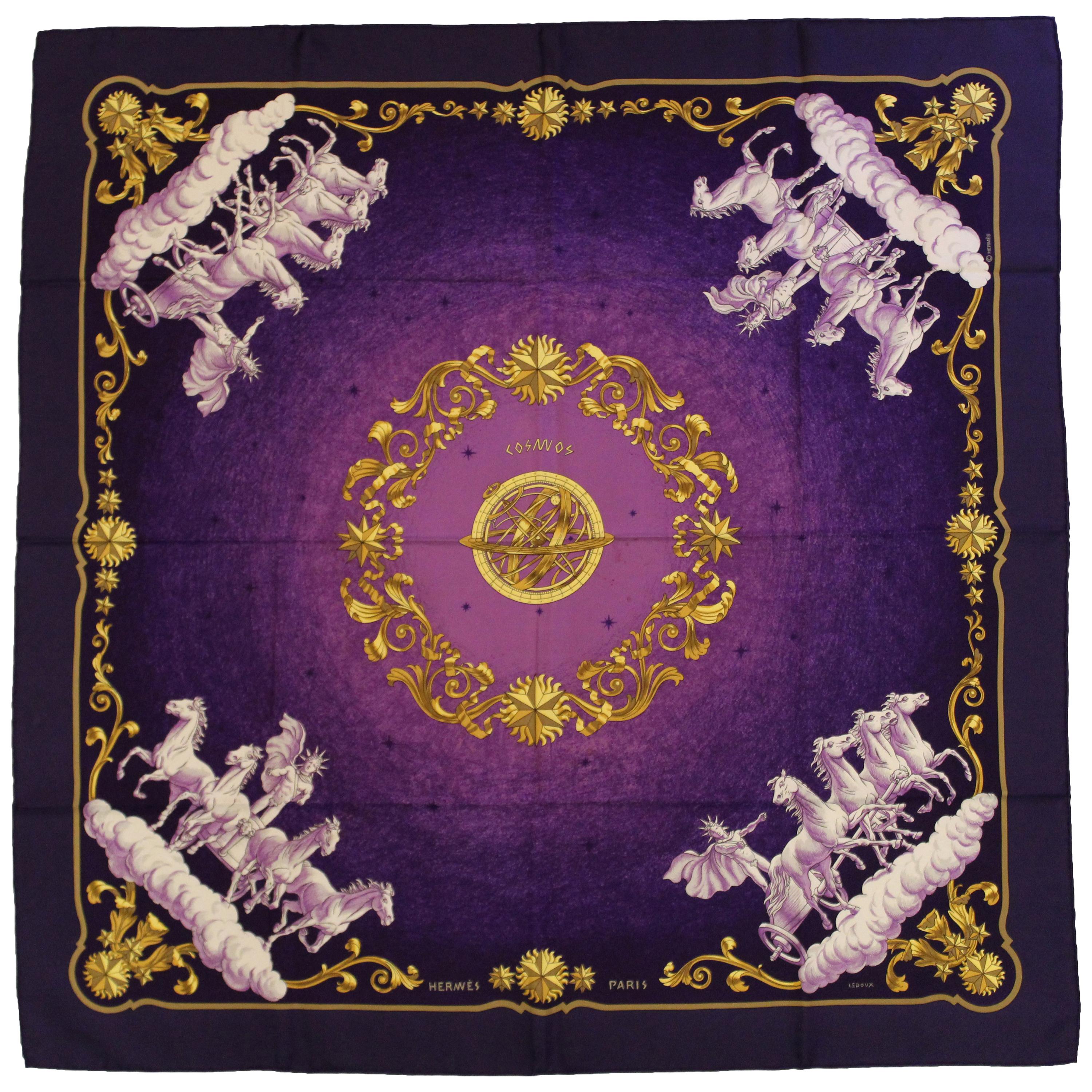 Hermes Cosmos Purple Silk Scarf Created by Philippe Ledoux 