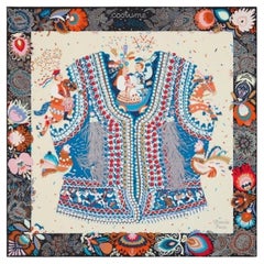 Hermes Noir / Crème / Bleu Costume de Fête foulard 90
