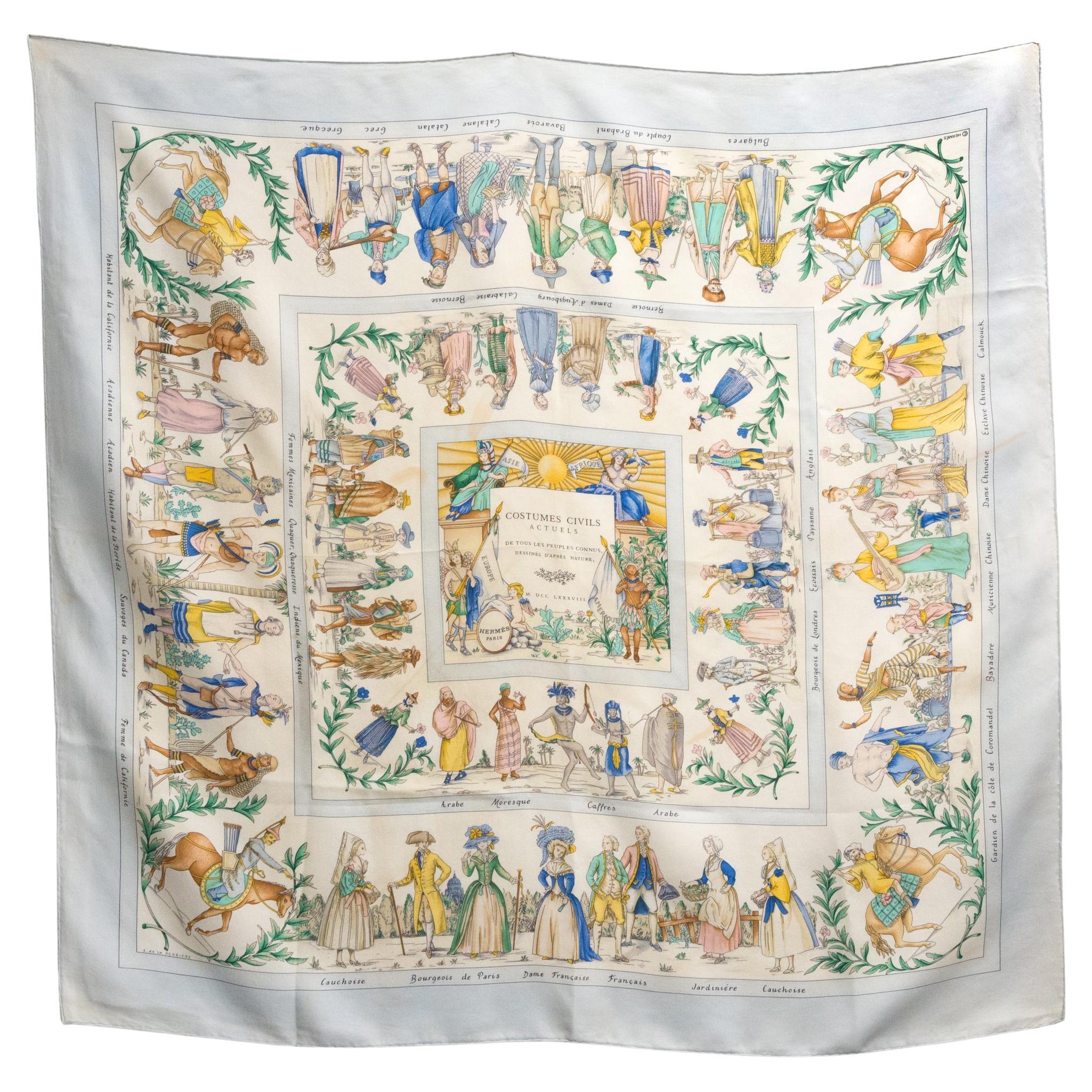 Hermes Costumes Civils Actuels by Françoise de la Perriere Silk Scarf im Angebot