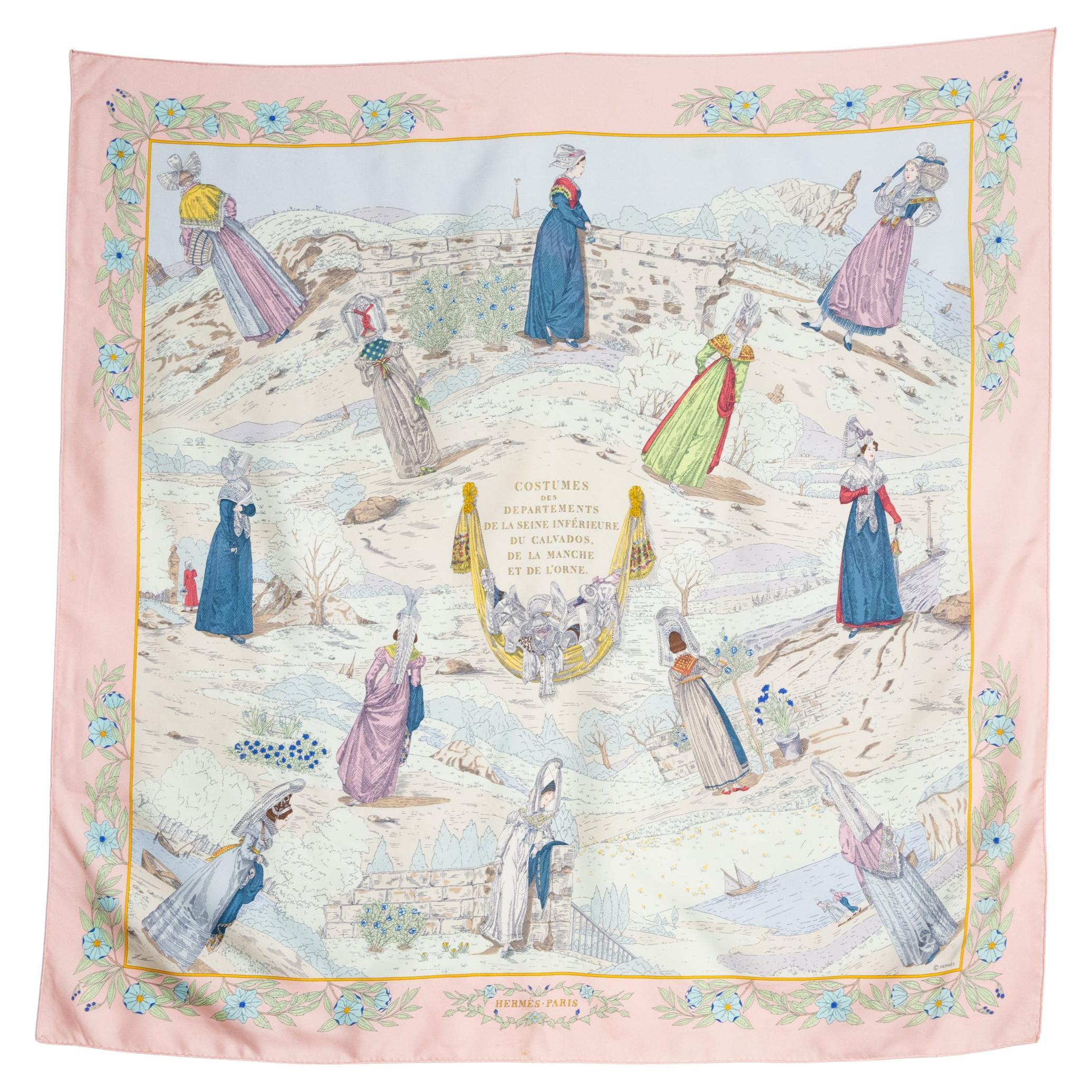 Hermes "Costumes des Départements de la Seine..." by Z. Pauwels Silk Scarf For Sale