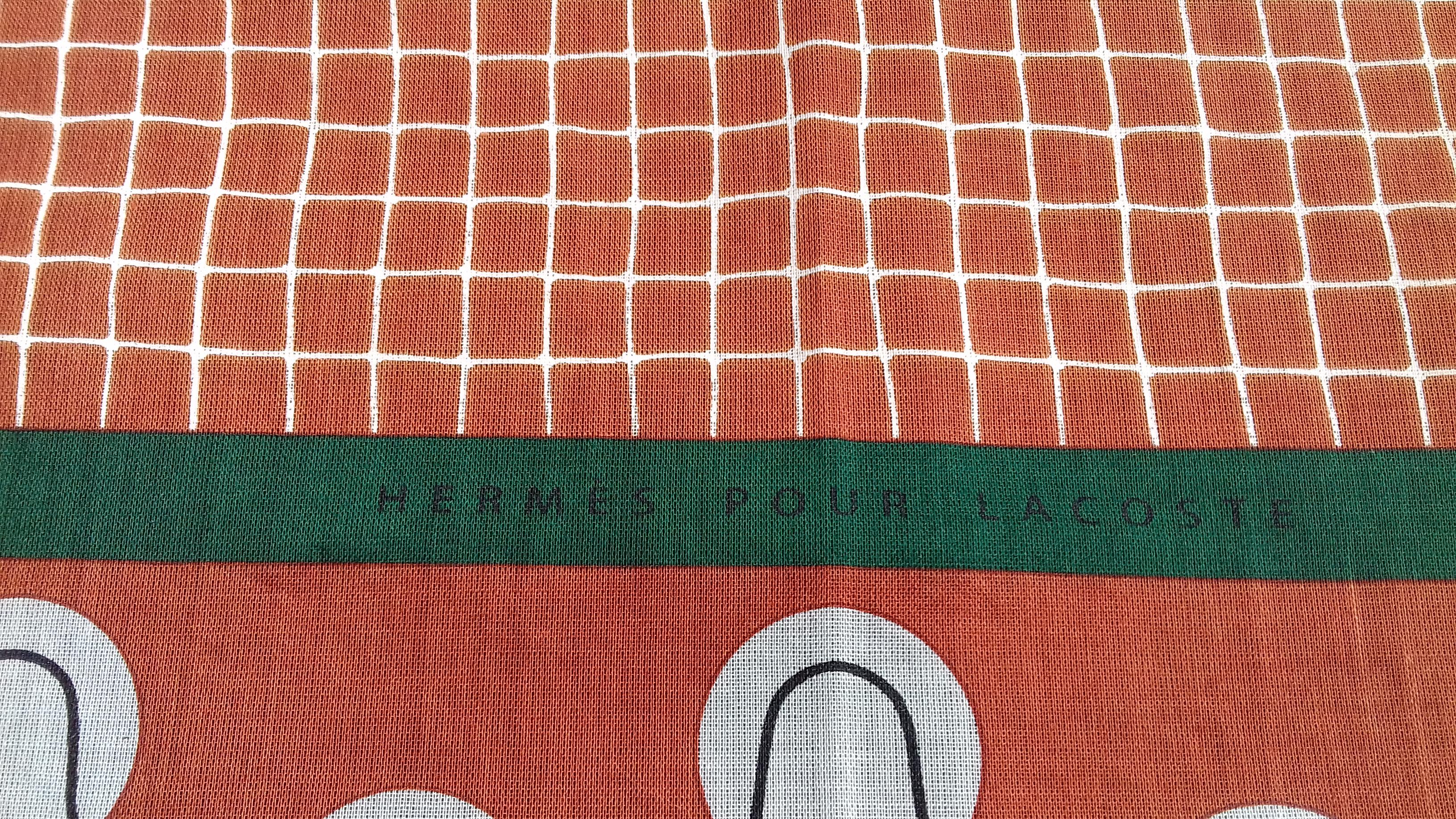 Hermès Cotton Charm Scarf Tennis Origny 75 years Lacoste Anniversary 26' RARE 7
