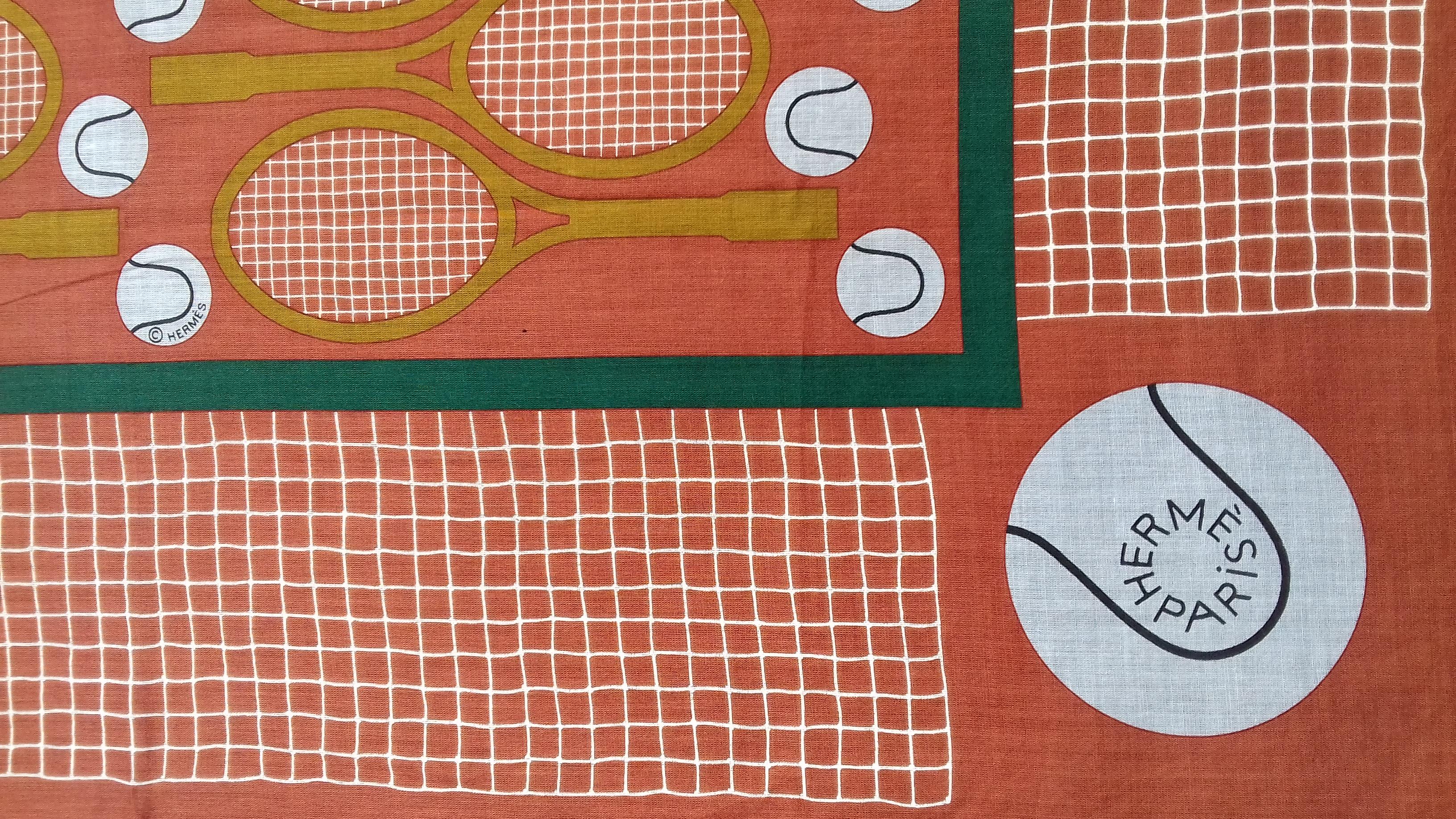 Hermès Cotton Charm Scarf Tennis Origny 75 years Lacoste Anniversary 26' RARE 1