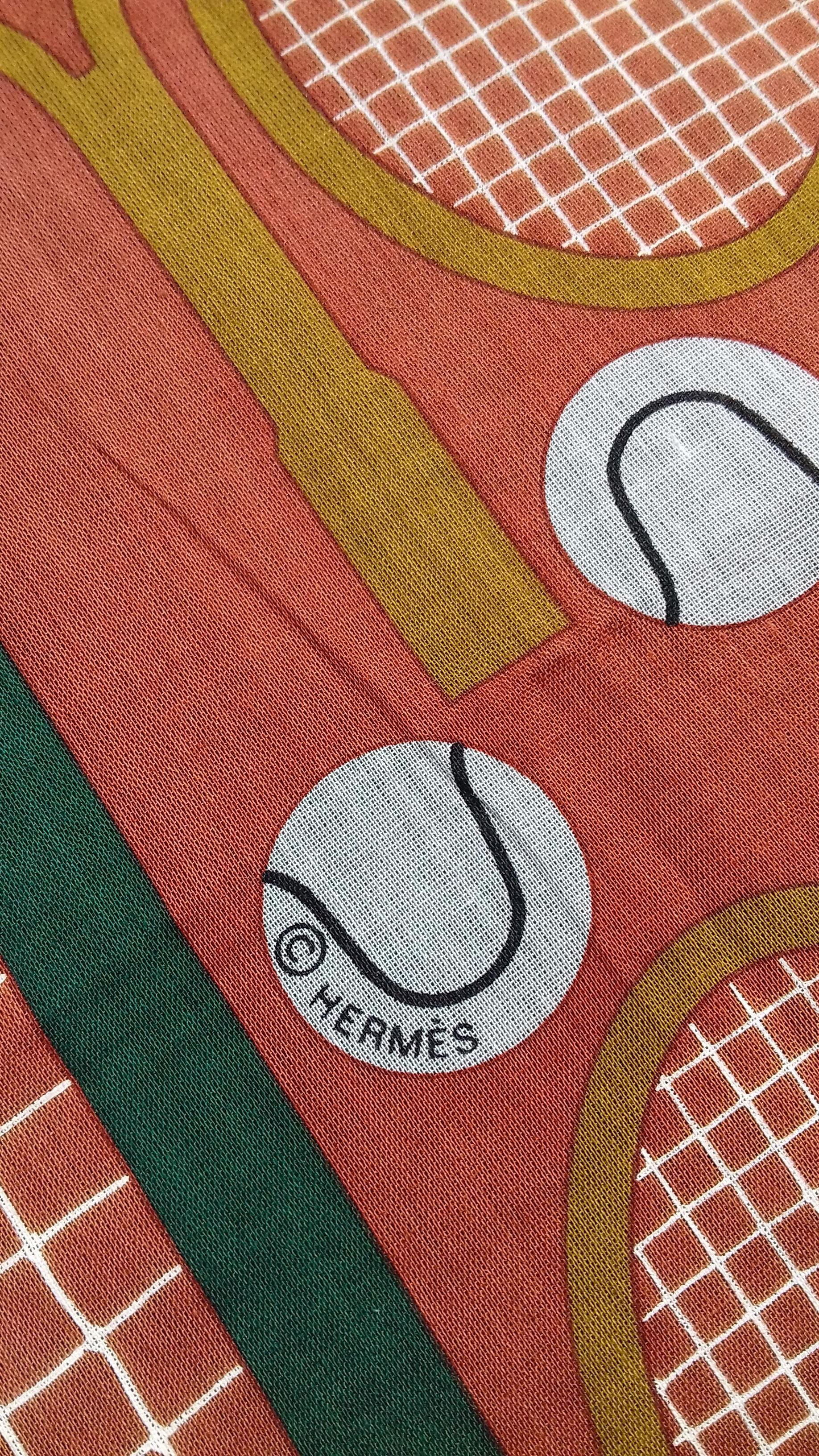 Hermès Cotton Charm Scarf Tennis Origny 75 years Lacoste Anniversary 26' RARE 2
