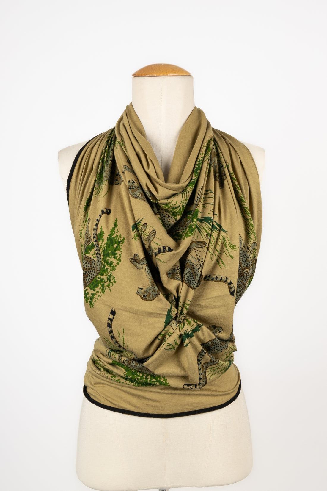 Beige Hermès Cotton Jersey Foulard with 'The Cheetahs', 2007 For Sale